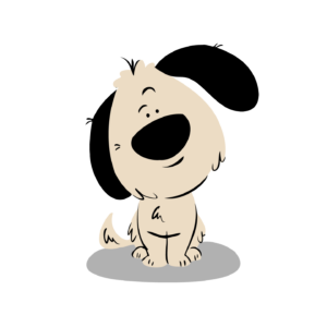 Cartoon of a dog with his head tilted and ear slightly raised