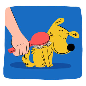 Cartoon of a dog enjoying being brushed